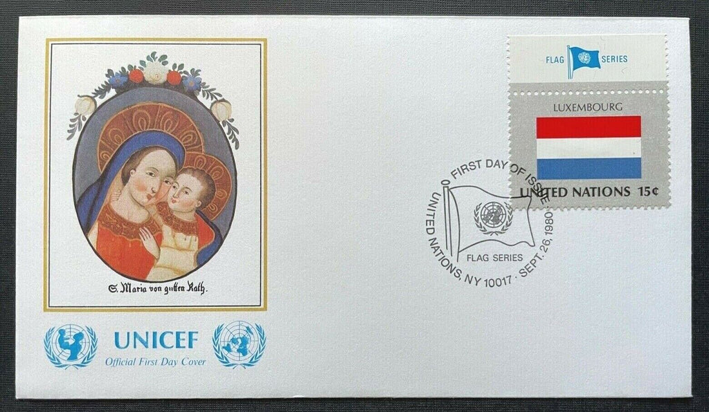 Brief Unicef FDC Flagge Luxemburg Gege Bon Conseil Maria ca.16,4x9,3cm 410314 PR