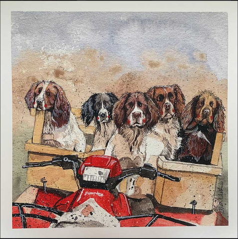 Alex Clark Hunde Working Spaniels Grußkarte  140x140 mm incl. Umschlag  0011