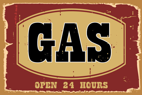 Nostalgie Schild Gas Open 24 Hours Benzin 12x18 / 20x30 / 30x40 Blech od. Holz