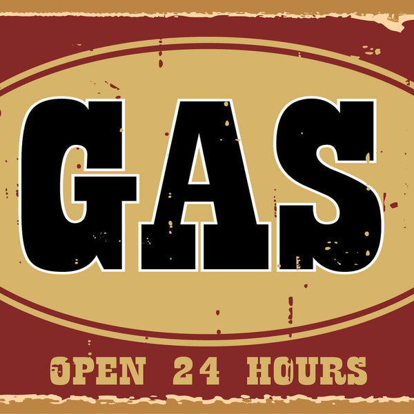 Nostalgie Schild Gas Open 24 Hours Benzin 12x18 / 20x30 / 30x40 Blech od. Holz