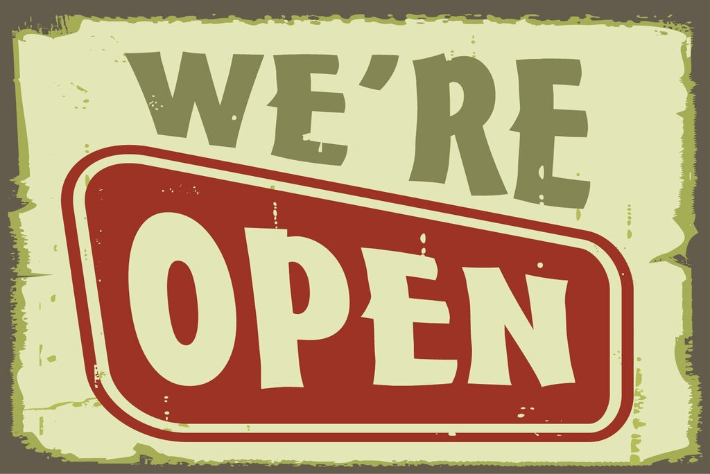 Nostalgie Schild "We're Open" Geöffnet 12x18 / 20x30 / 30x40 Blech od. Holz
