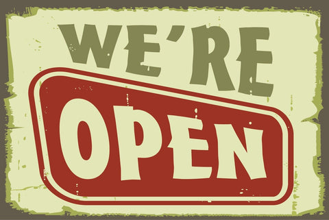 Nostalgie Schild "We're Open" Geöffnet 12x18 / 20x30 / 30x40 Blech od. Holz