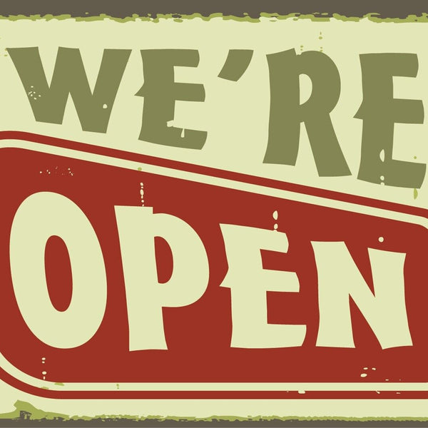 Nostalgie Schild "We're Open" Geöffnet 12x18 / 20x30 / 30x40 Blech od. Holz