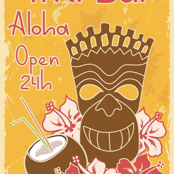 Nostalgie Schild Tiki Bar Aloha Open 24h 12x18 / 20x30 / 30x40 Blech od. Holz