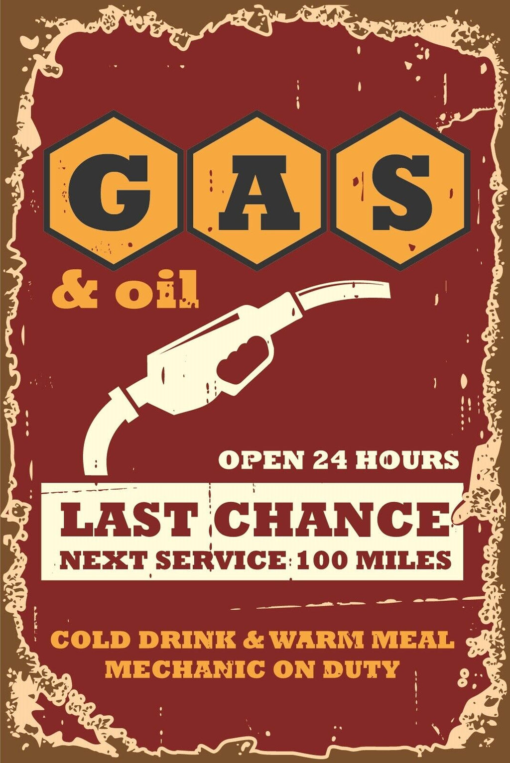Nostalgie Schild Gas & Oil Tankstelle Benzin 12x18 / 20x30 / 30x40 Blech od.Holz
