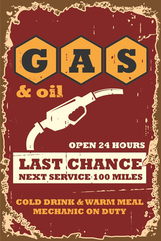 Nostalgie Schild Gas & Oil Tankstelle Benzin 12x18 / 20x30 / 30x40 Blech od.Holz