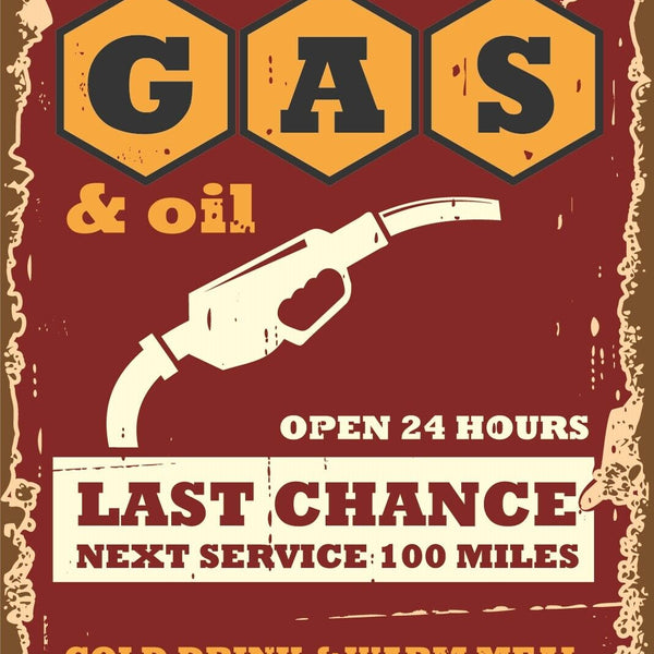 Nostalgie Schild Gas & Oil Tankstelle Benzin 12x18 / 20x30 / 30x40 Blech od.Holz