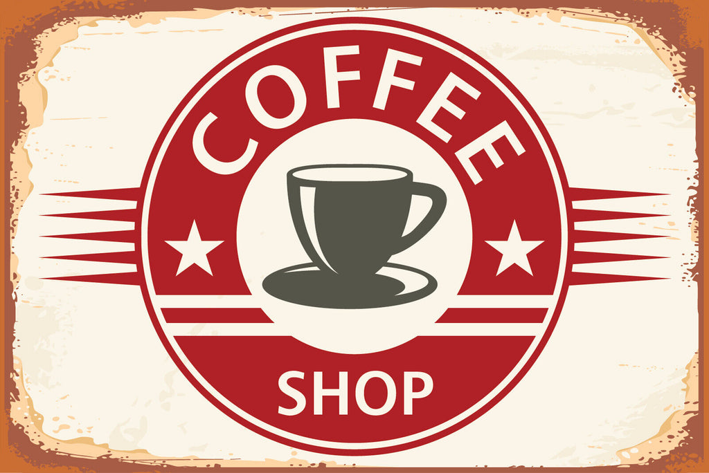 Nostalgie Schild Coffee Shop Kaffee Café 12x18 / 20x30 / 30x40 Blech od. Holz