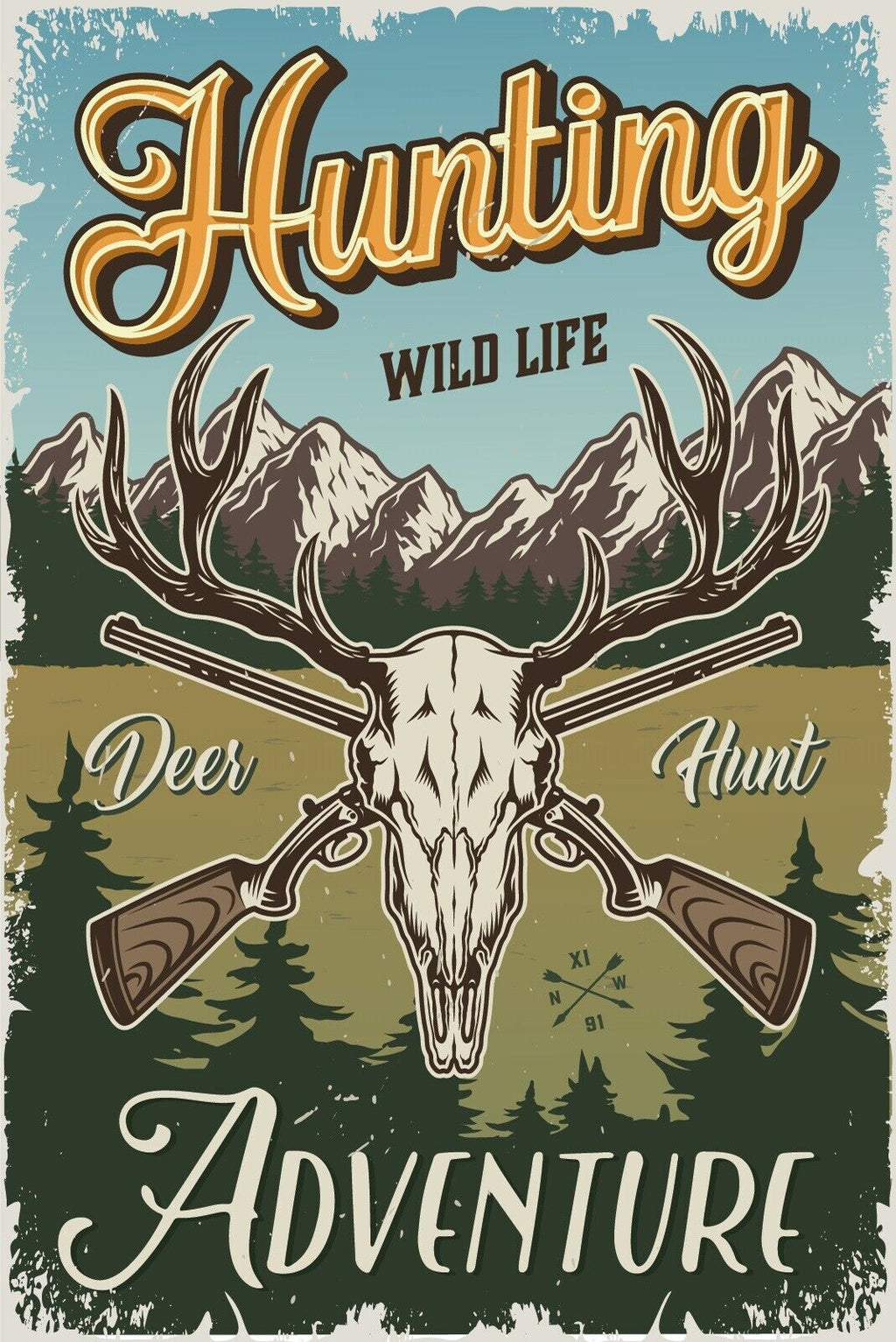 Nostalgie Schild Hunting Wild Life Deer Jagd 12x18 / 20x30 / 30x40 Blech od.Holz