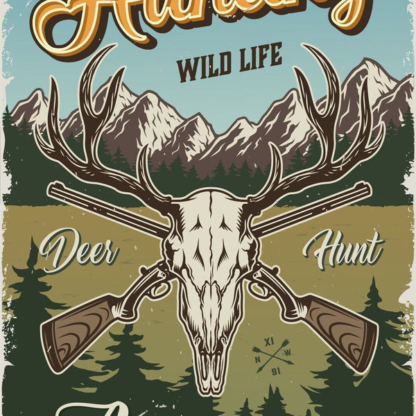 Nostalgie Schild Hunting Wild Life Deer Jagd 12x18 / 20x30 / 30x40 Blech od.Holz