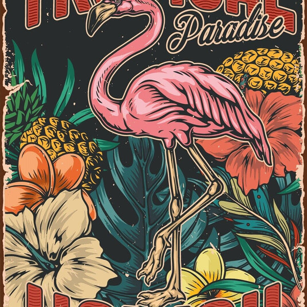 Nostalgie Schild Tropical Paradise Hawaii 12x18 / 20x30 / 30x40 Blech od. Holz
