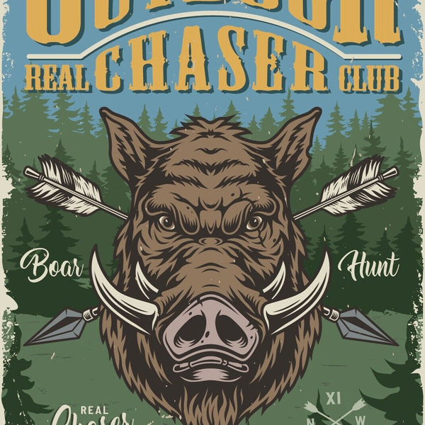 Nostalgie Schild Chaser Club Boar Hunt Jagd 12x18 / 20x30 / 30x40 Blech od. Holz