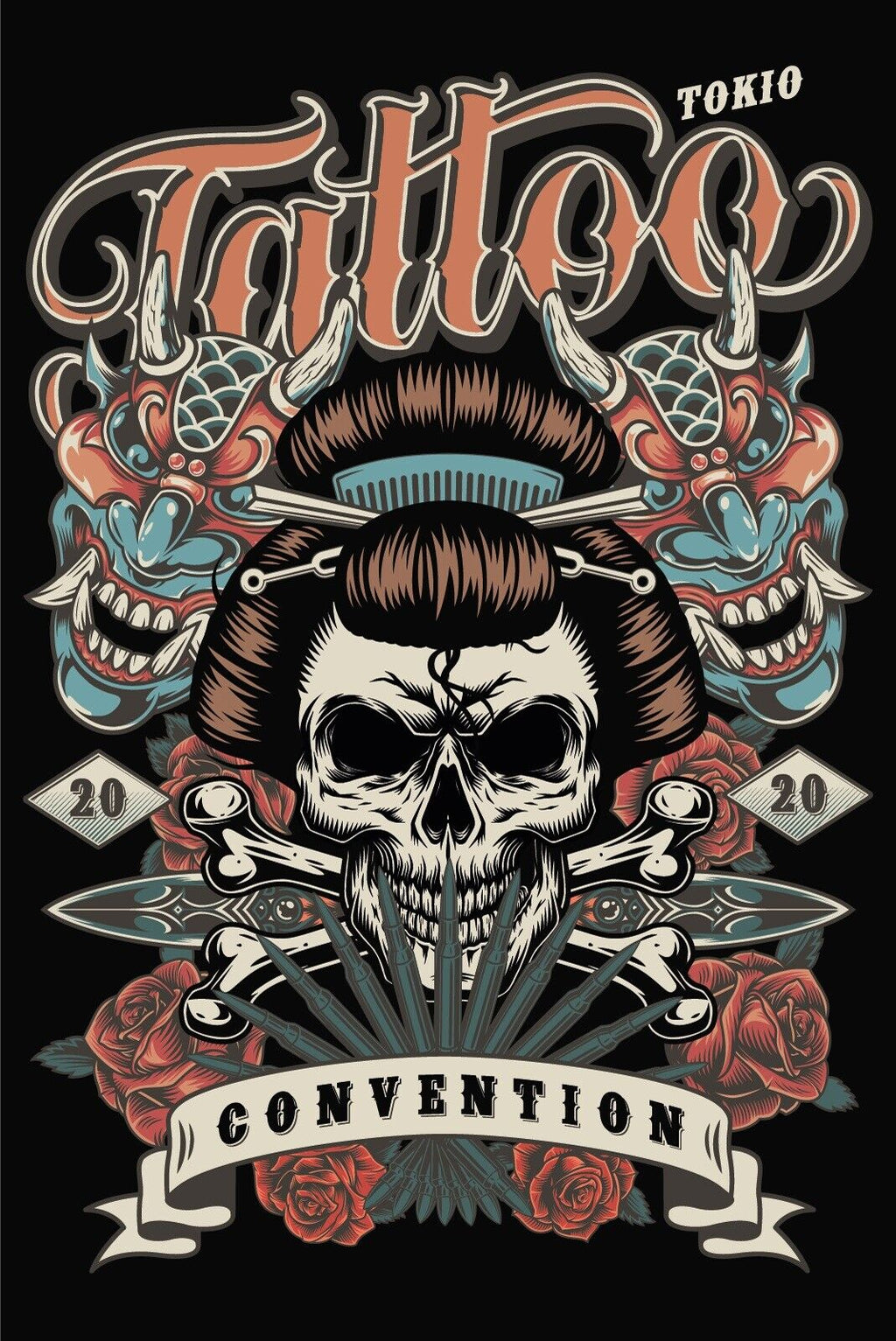 Nostalgie Schild Tattoo Tokio Convention 12x18 / 20x30 / 30x40 Blech od. Holz