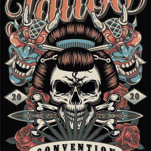 Nostalgie Schild Tattoo Tokio Convention 12x18 / 20x30 / 30x40 Blech od. Holz
