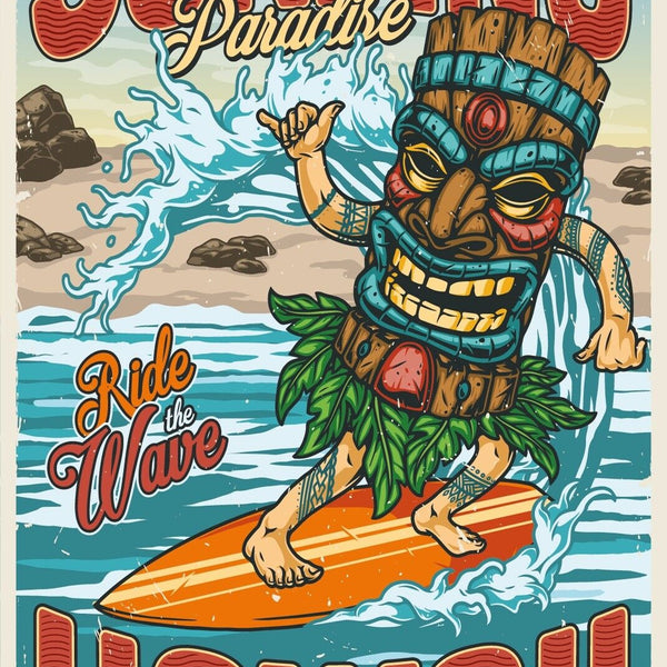 Nostalgie Schild Surfing Paradise Hawaii 12x18 / 20x30 / 30x40 Blech od. Holz