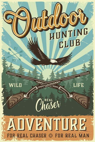 Nostalgie Schild Outdoor Hunting Club Jagd 12x18 / 20x30 / 30x40 Blech od. Holz