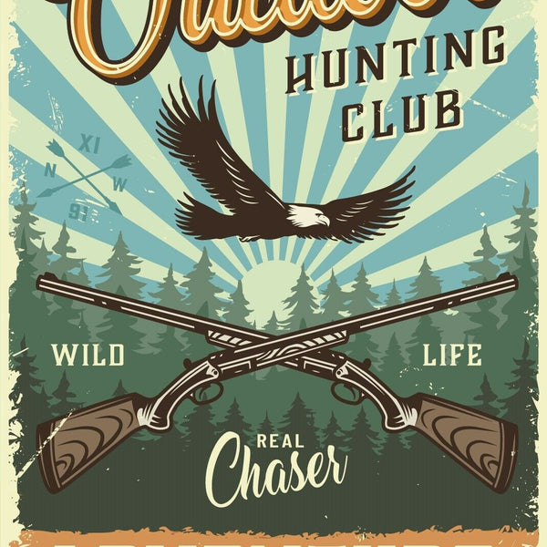 Nostalgie Schild Outdoor Hunting Club Jagd 12x18 / 20x30 / 30x40 Blech od. Holz