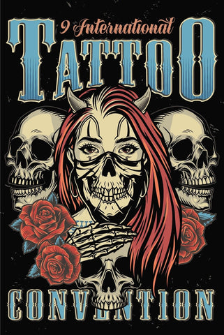 Nostalgie Schild Tattoo Conv. Tätowierung 12x18 / 20x30 / 30x40 Blech od. Holz