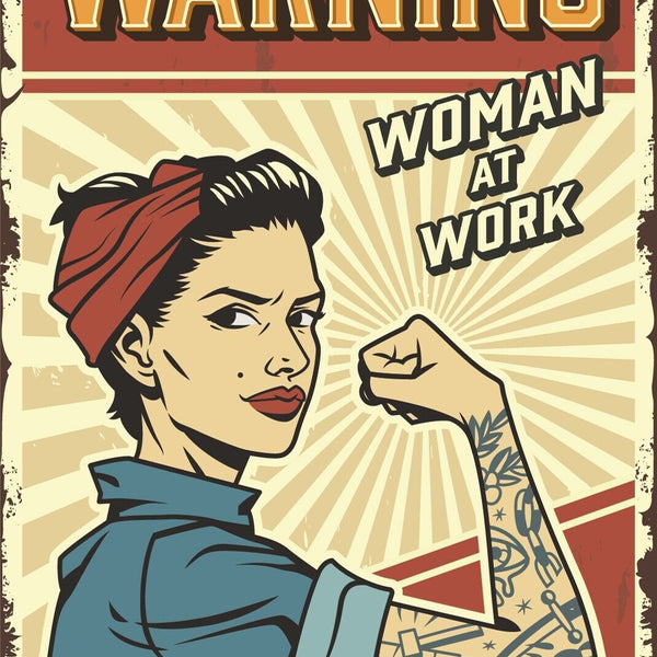 Nostalgie Schild Warning Woman At Work Frau 12x18 / 20x30 / 30x40 Blech od. Holz