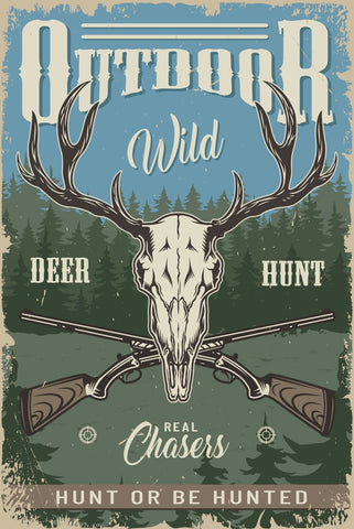 Nostalgie Schild Outdoor Wild Deer Hunt Jagd 12x18 / 20x30 / 30x40 Blech od.Holz