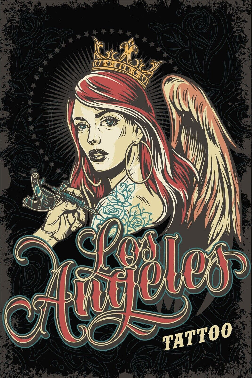 Nostalgie Schild Los Angles Tattoo Frau 12x18 / 20x30 / 30x40 Blech od. Holz
