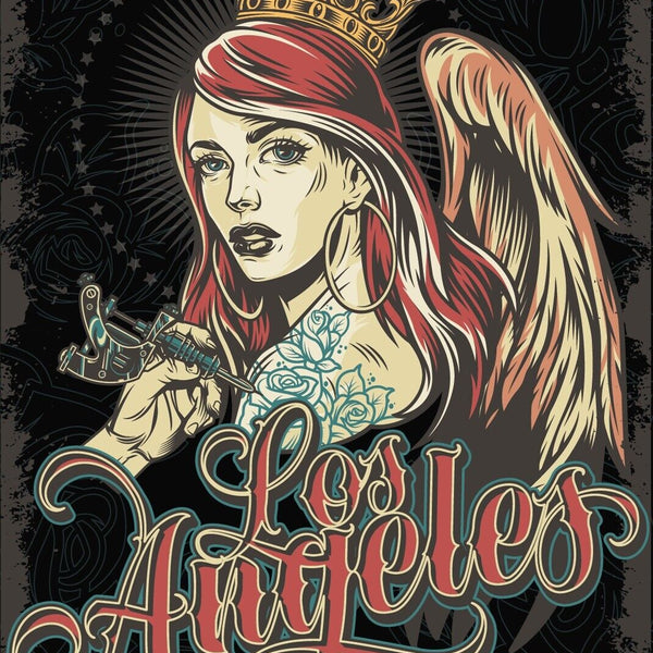 Nostalgie Schild Los Angles Tattoo Frau 12x18 / 20x30 / 30x40 Blech od. Holz
