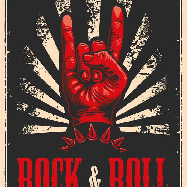Nostalgie Schild Rock & Roll Musik Hand 12x18 / 20x30 / 30x40 Blech od. Holz