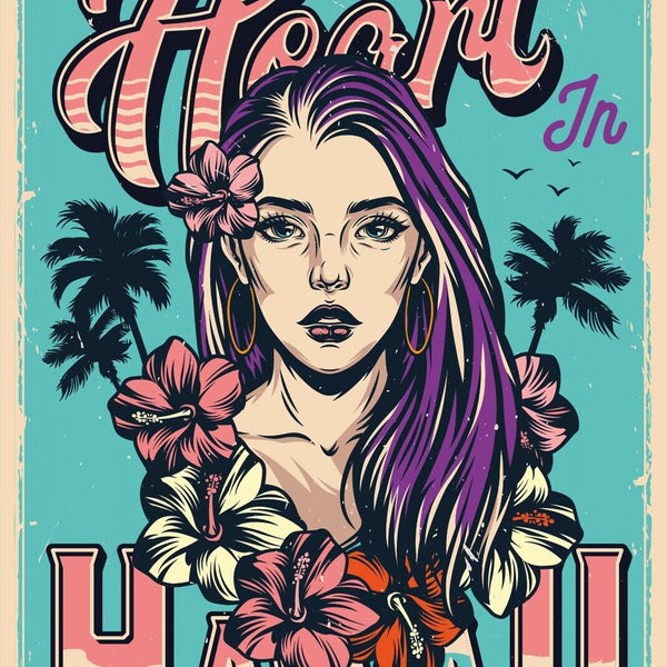 Nostalgie Schild Left My Heart in Hawaii 12x18 / 20x30 / 30x40 Blech od. Holz
