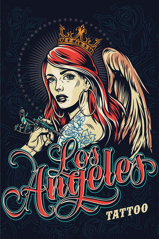Nostalgie Schild Los Angeles Tattoo Frau 12x18 / 20x30 / 30x40 Blech od. Holz