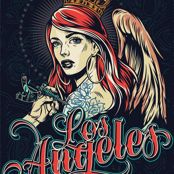 Nostalgie Schild Los Angeles Tattoo Frau 12x18 / 20x30 / 30x40 Blech od. Holz