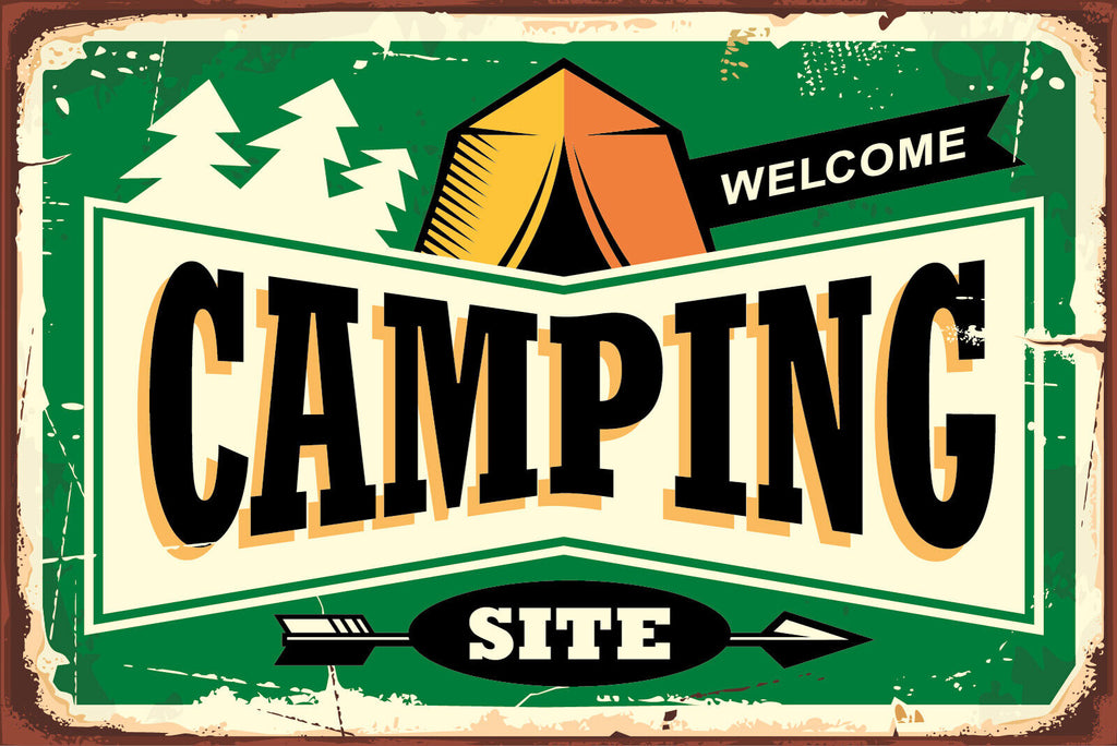 Nostalgie Schild Camping Site Campen Zelt 12x18 / 20x30 / 30x40 Blech od. Holz