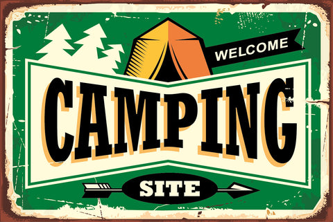 Nostalgie Schild Camping Site Campen Zelt 12x18 / 20x30 / 30x40 Blech od. Holz