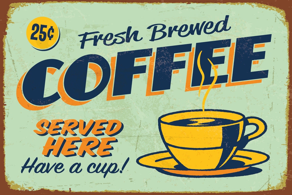 Nostalgie Schild Fresh Brewed Coffee Kaffee 12x18 / 20x30 / 30x40 Blech od. Holz