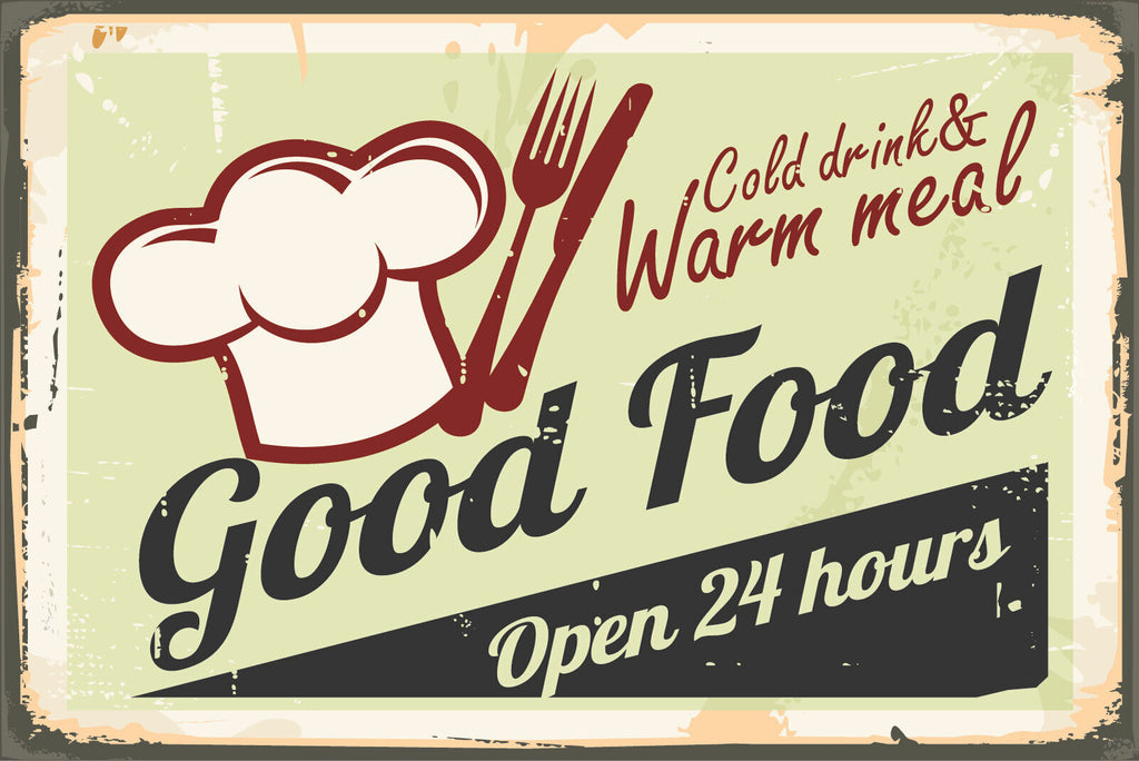 Nostalgie Schild Good Food Essen Restaurant 12x18 / 20x30 / 30x40 Blech od. Holz