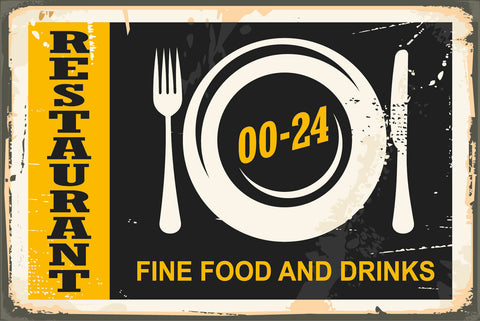 Nostalgie Schild Restaurant Fine Food Drinks 12x18 / 20x30 / 30x40 Blech od.Holz