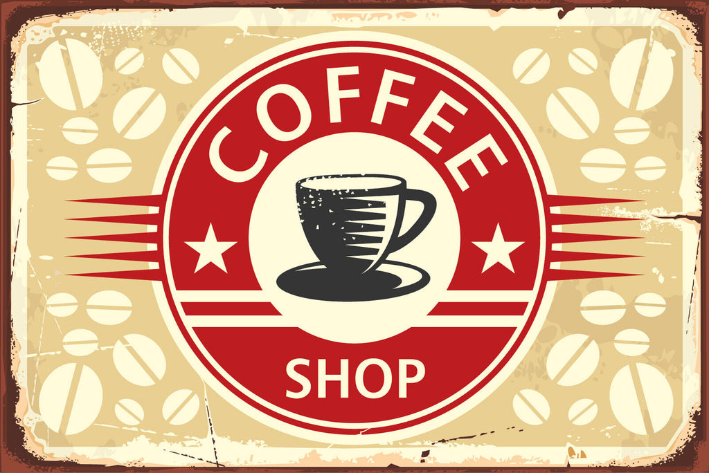 Nostalgie Schild Coffee Shop Kaffee Café 12x18 / 20x30 / 30x40 Blech od. Holz