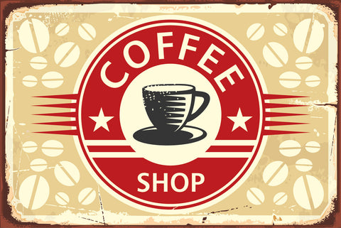 Nostalgie Schild Coffee Shop Kaffee Café 12x18 / 20x30 / 30x40 Blech od. Holz