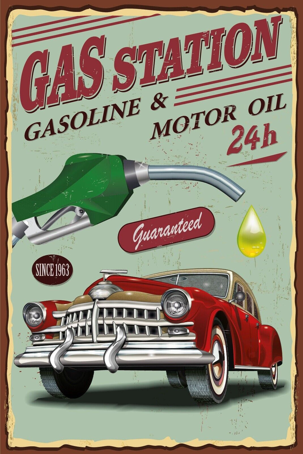 Nostalgie Schild Gas Station Tankstelle Oil 12x18 / 20x30 / 30x40 Blech od. Holz