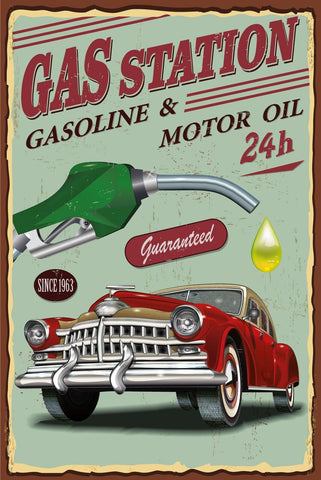 Nostalgie Schild Gas Station Tankstelle Oil 12x18 / 20x30 / 30x40 Blech od. Holz