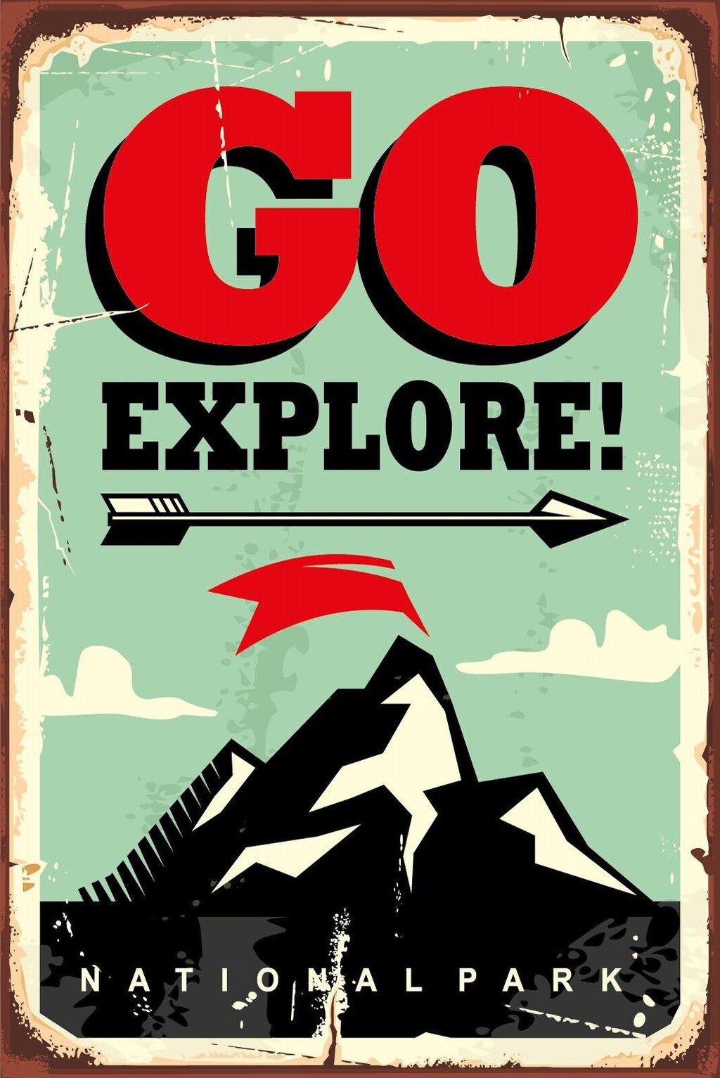 Nostalgie Schild Go Explore Nationalpark 12x18 / 20x30 / 30x40 Blech od. Holz
