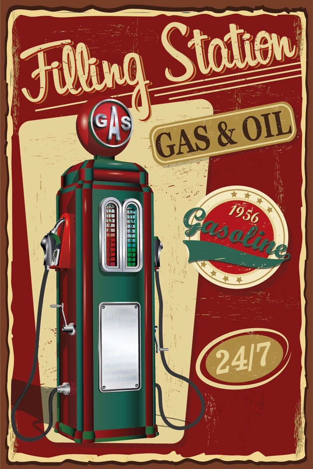 Nostalgie Schild Filling Station Gas Oil 12x18 / 20x30 / 30x40 Blech od. Holz