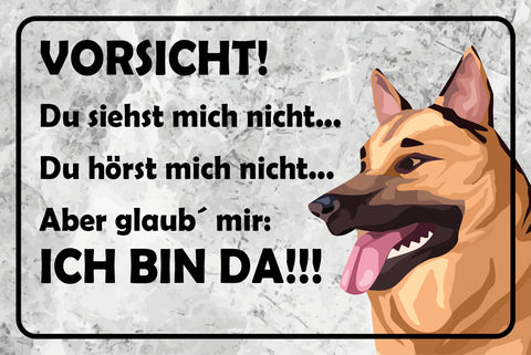 Nostalgie Schild Vorsicht! Ich bin da! Hund 12x18 / 20x30 / 30x40 Blech od. Holz