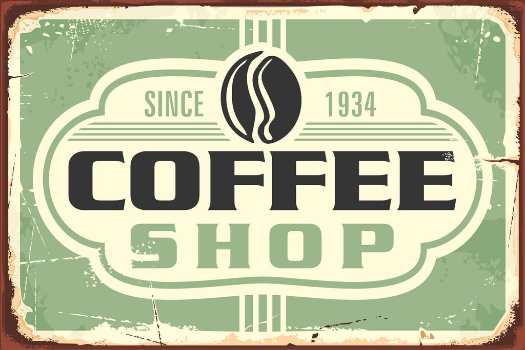 Nostalgie Schild Coffee Shop Kaffee Café 12x18 / 20x30 / 30x40 Blech od. Holz