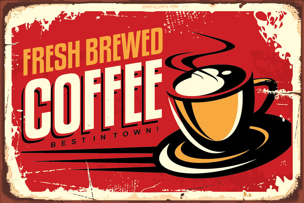 Nostalgie Schild Fresh Brewed Coffee Kaffee 12x18 / 20x30 / 30x40 Blech od. Holz