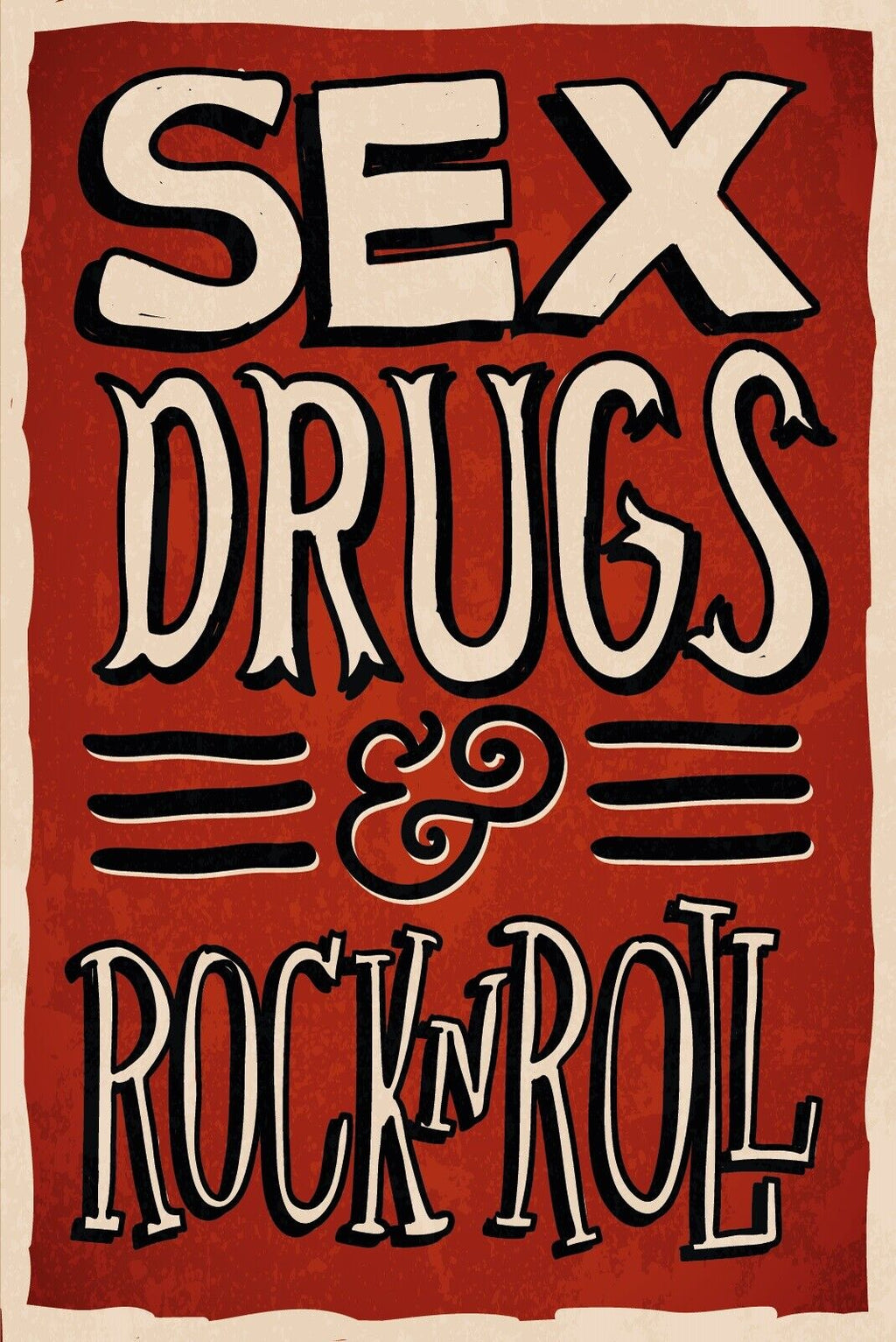 Nostalgie Schild Sex, Drugs & Rock 'n' Roll 12x18 / 20x30 / 30x40 Blech od. Holz