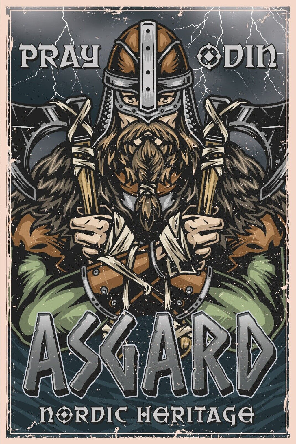 Nostalgie Schild Pray Odin Asgard Vikinger 12x18 / 20x30 / 30x40 Blech od.Holz