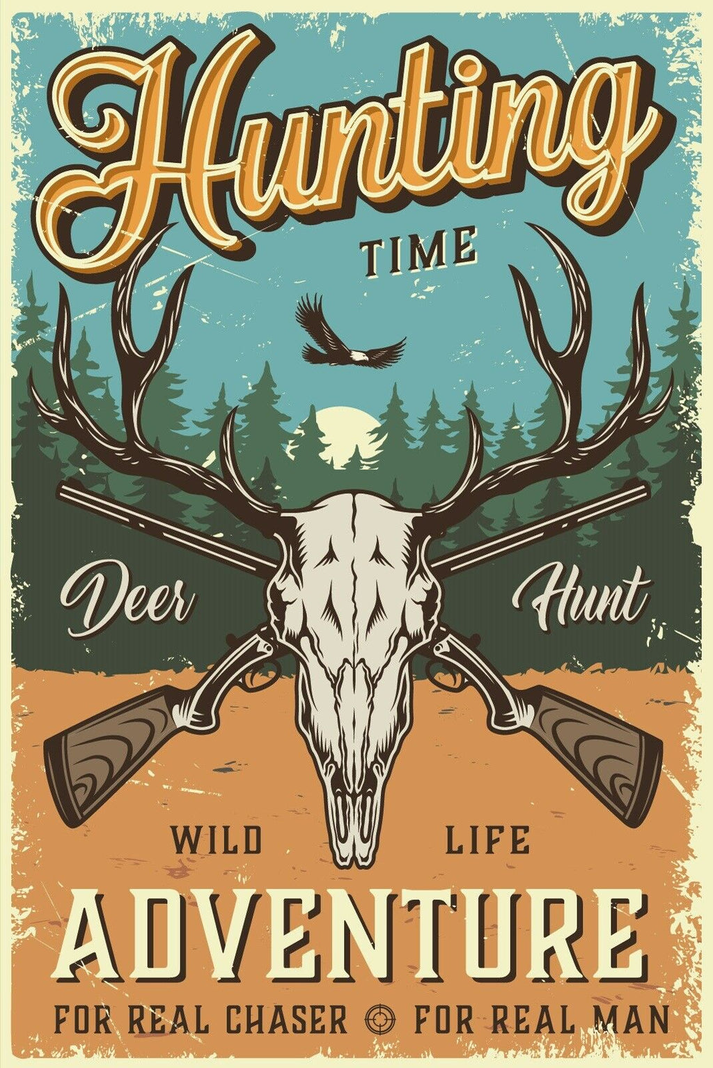 Nostalgie Schild Hunting Time Jagd Jagen 12x18 / 20x30 / 30x40 Blech od. Holz