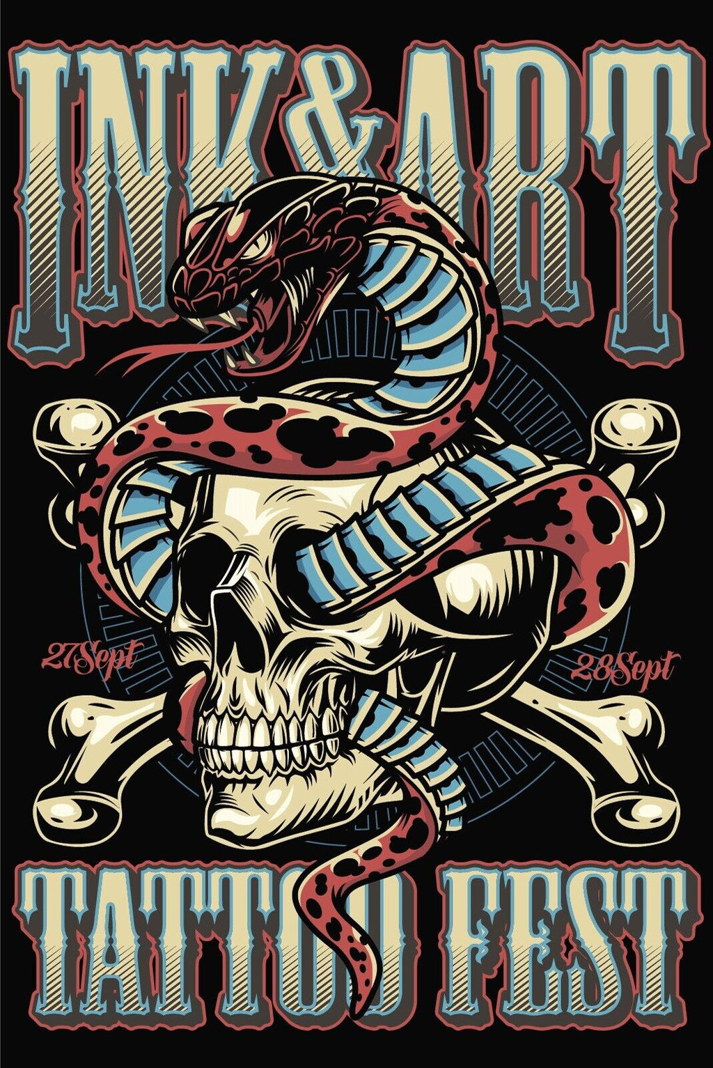 Nostalgie Schild Ink & Art Tattoo Fest 12x18 / 20x30 / 30x40 Blech od. Holz