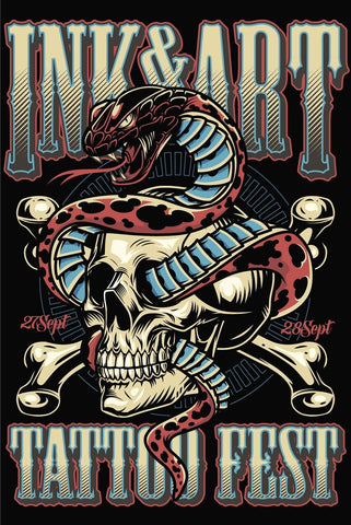 Nostalgie Schild Ink & Art Tattoo Fest 12x18 / 20x30 / 30x40 Blech od. Holz