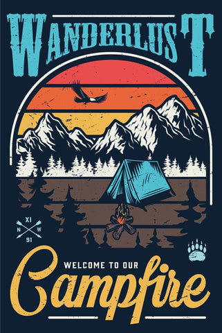 Nostalgie Schild Wanderlust Campfire Camping 12x18 / 20x30 / 30x40 Blech od.Holz